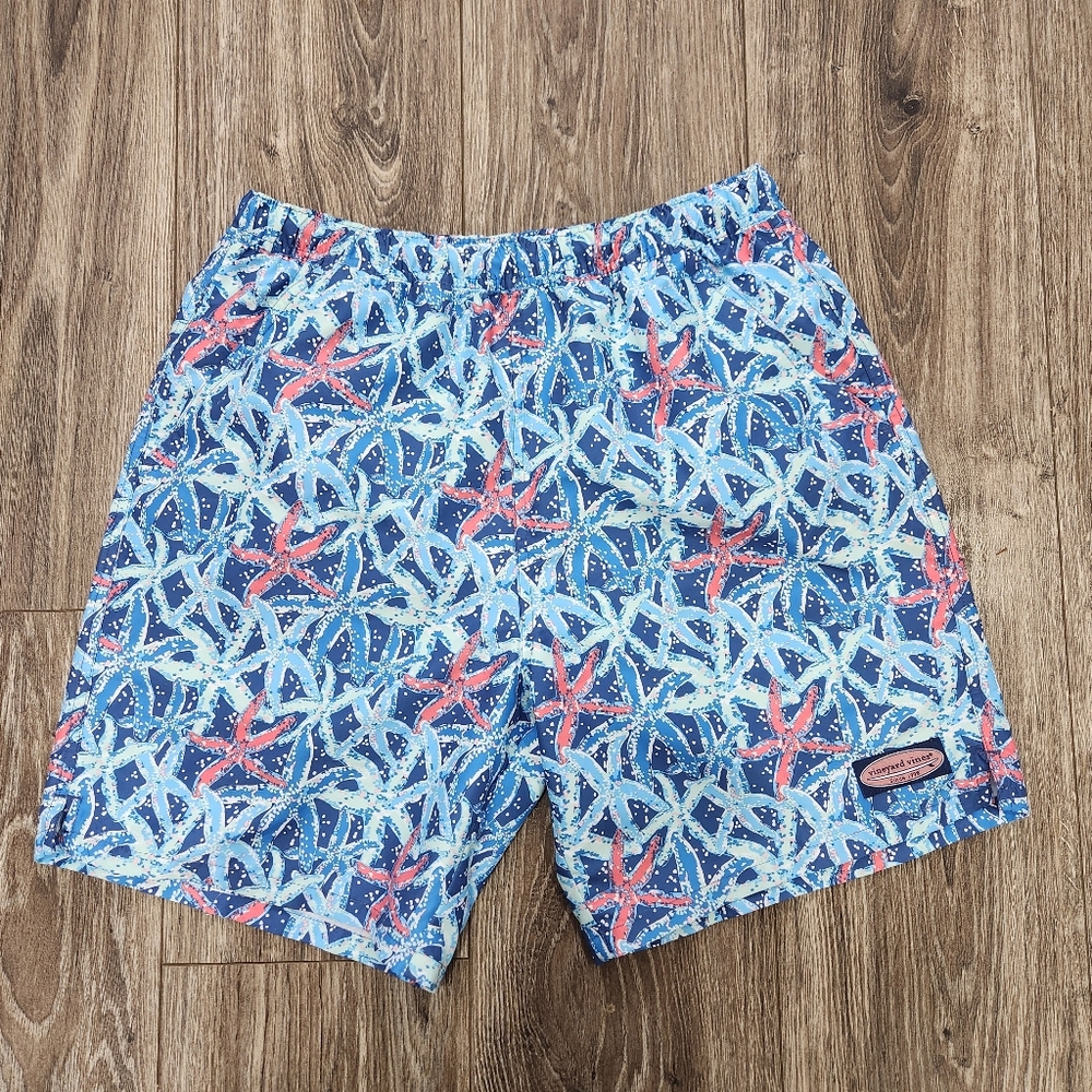 Vineyard Vines Chappy Swim Shorts Blue Pink Starfish Small